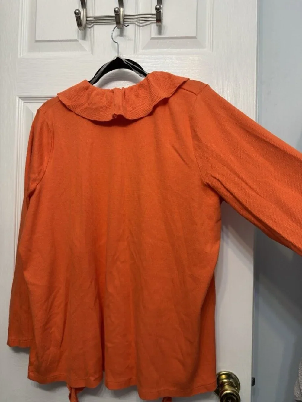 Rafaela Women’s Plus Size 2X Orange Ruffle V-Neck Knit Cardigan